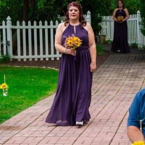 Plum color halter wedding bridesmaid dress sz18